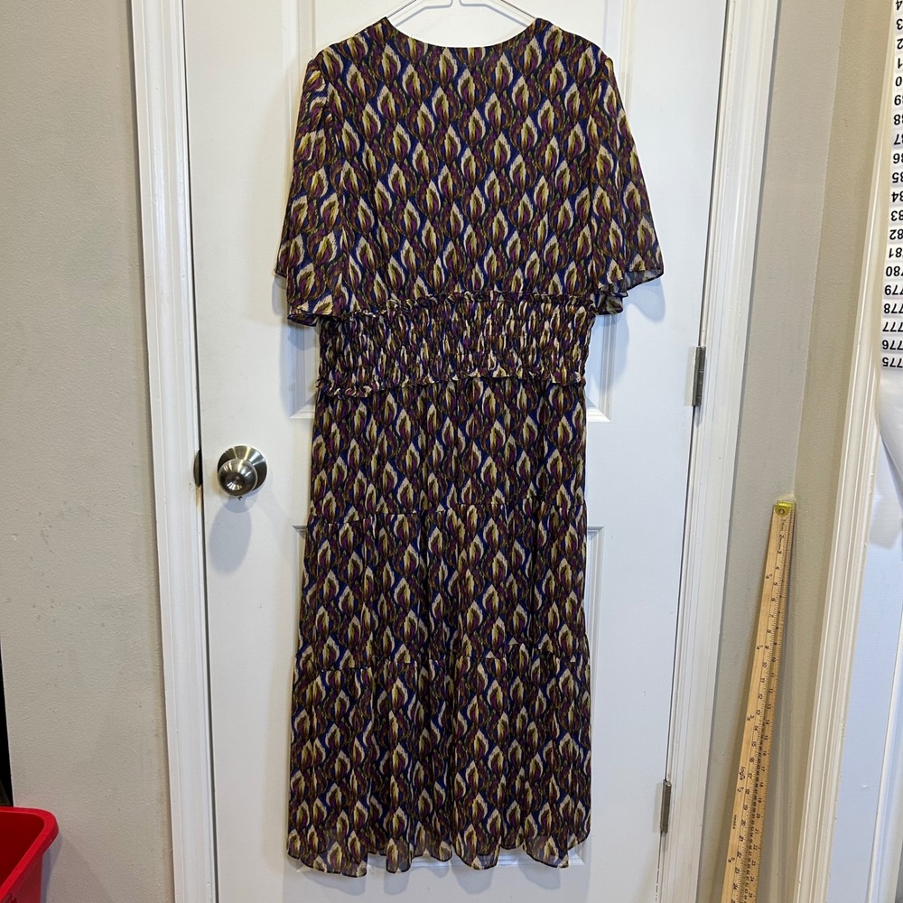 Taylor Womens Maxi Dress Abstract Geometric Smocked‎ Waist Purple Blue XL - Picture 4 of 7